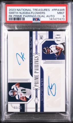 2023 #PPAWR Jaxon Smith-Njigba/Zay Flowers PSA 9 Panini National Treasures Rookie Prime Pairings Dual Autographs