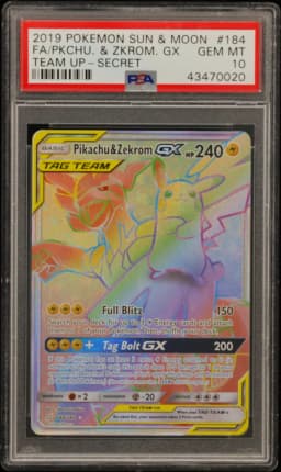2019 #184 Full Art/Pikachu & Zekrom GX PSA 10 Sun & Moon Team Up