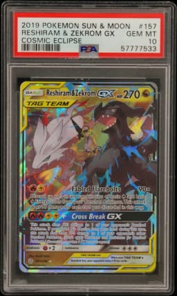 2019 #157 RESHIRAM & ZEKROM GX PSA 10 Sun & Moon Cosmic Eclipse