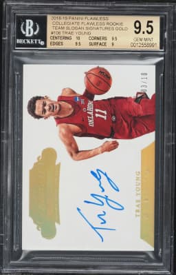 2018 #106 Trae Young BGS 9.5 Panini Flawless Collegiate Flawless Rookie Team Slogan Signatures Gold Basketball