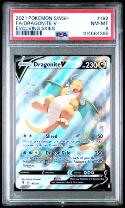 2021 #192 Full Art/Dragonite V PSA 8 Sword & Shield Evolving Skies