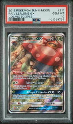 2019 #211 Full Art/Vileplume GX PSA 10 Sun & Moon Cosmic Eclipse