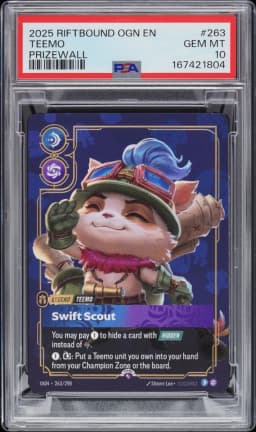 2025 #263 Teemo - Swift Scout PSA 10 Riftbound: League of Legends Ogn-Origins Plated Legends