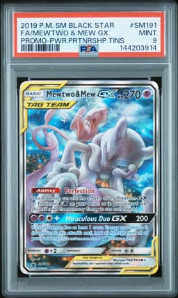 2019 #SM191 Full Art/Mewtwo & Mew GX PSA 9 SM Black Star Promo
