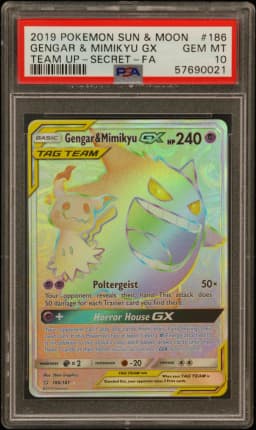 2019 #186 Full Art/Gengar & Mimikyu GX PSA 10 Sun & Moon Team Up