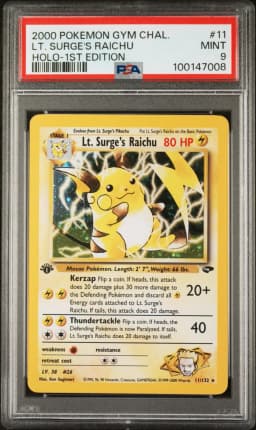 2000 #11 LT. Surge's Raichu PSA 9 Gym Challenge
