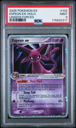 2005 #102 Espeon EX-Holo PSA 9 EX Unseen Forces