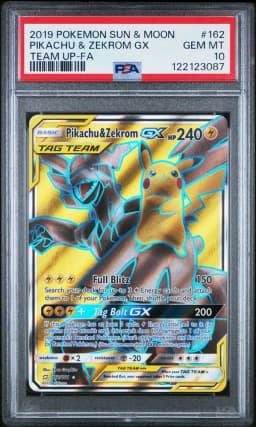 2019 #162 Full Art/Pikachu & Zekrom GX PSA 10 Sun & Moon Team Up