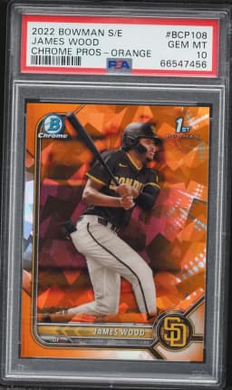 2022 #BCP108 James Wood PSA 10 Bowman Sapphire Edition Chrome Prospects Baseball