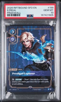 2026 #199 Ezreal - Prodigal Explorer PSA 10 Riftbound: League of Legends Sfd-Spiritforged Plated Legends