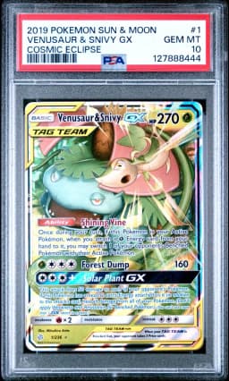 2019 #1 Venusaur & Snivy GX PSA 10 Sun & Moon Cosmic Eclipse Pokemon
