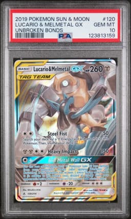 2019 #120 Lucario & Melmetal GX PSA 10 Sun & Moon Unbroken Bonds