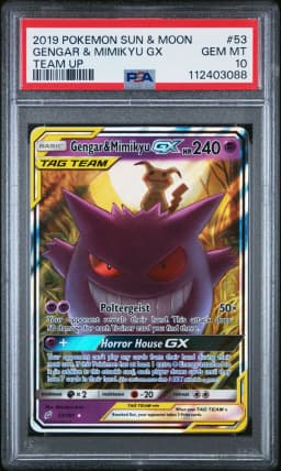 2019 #53 Gengar & Mimikyu GX PSA 10 Sun & Moon Team Up Pokemon