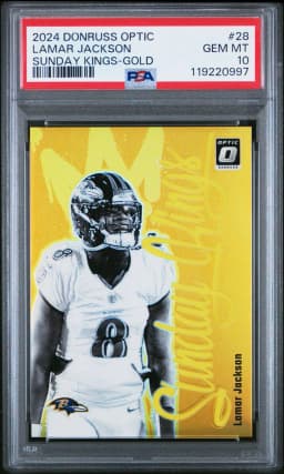 2024 #28 Lamar Jackson PSA 10 Panini Donruss Optic Sunday Kings