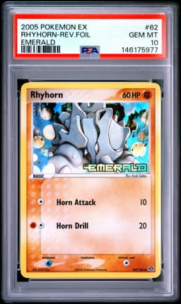 2005 #62 Rhyhorn-Reverse Foil PSA 10 EX Emerald