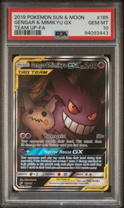 2019 #165 Full Art/Gengar & Mimikyu GX PSA 10 Sun & Moon Team Up
