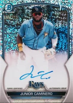 2023 Bowman Chrome Prospect Autographs #CPAJCR Junior Caminero Speckle Refractor