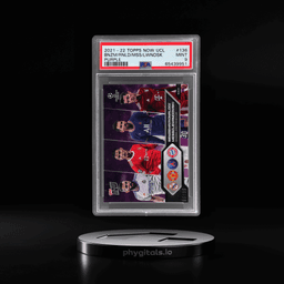 2021 Topps Now UEFA Champions League Purple Cristiano Ronaldo/Karim Benzema/Lionel Messi/Robert Lewandowski #136 66/99 PSA 9