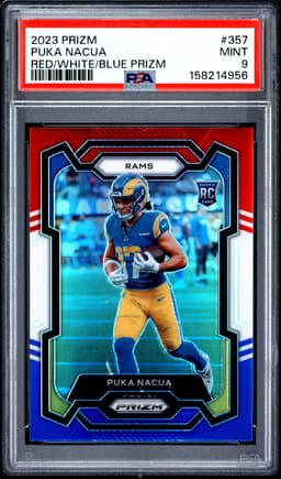 2023 Puka Nacua #357 Prizm Red White Blue PSA 9.0