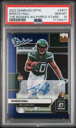 2022 Breece Hall #TR-17 Donruss Optic The Rookies Autograph Purple Stars PSA 10.0