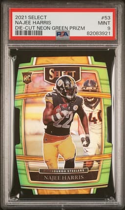 2021 Najee Harris #53 Select Neon Green Die Cut PSA 9.0