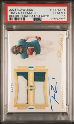 2021 TRAVIS ETIENNE JR. #02/25 FLAWLESS DUAL PATCH . PSA 10.0