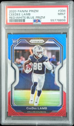 2020 CeeDee Lamb #334 Prizm Red White and Blue PSA 9.0