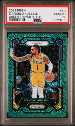 2023 D'ANGELO RUSSELL #111 PRIZM GREEN SHIMMER FOTL PSA 10.0