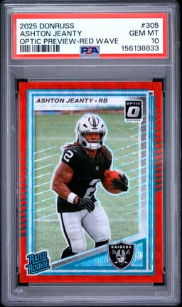 2025 ASHTON JEANTY #305 DONRUSS OPTIC PREVIEW-RED WAVE PSA 10.0