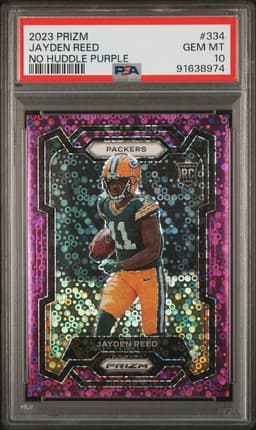 2023 Jayden Reed #334 Prizm No Huddle Purple PSA 10.0