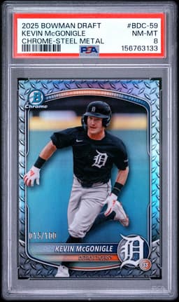 2025 KEVIN MCGONIGLE #BDC-59 BOWMAN DRAFT CHROME STEEL METAL PSA 8.0