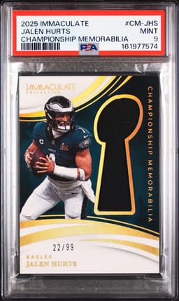 2025 JALEN HURTS #22/99 IMMACULATE CHAMPIONSHIP MEMORABILIA PSA 9.0