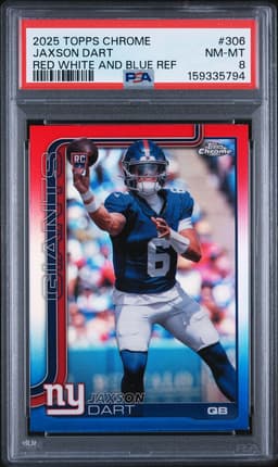 2025 Jaxson Dart #306 Topps Chrome Red White Blue Refractor PSA 8.0