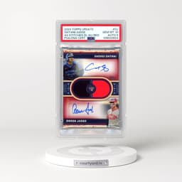 2024 Topps Update All-Star Stitches Dual Autographs #OJ Aaron Judge/Shohei Ohtani - Red (PSA 10 GEM MINT)