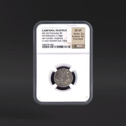 4th-3rd Centuries BC CAMPANIA, NEAPOLIS AR Didrachm rv man-headed bull, Nike NGC ChVF