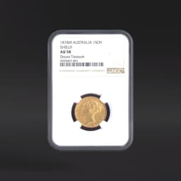 1874M AUSTRALIA 1SOV SHIELD Douro Treasure NGC AU58