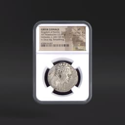 Kingdom of Bactria GREEK COINAGE AR Tetradrachm rv Zeus stg. Smoothing. NGC XF