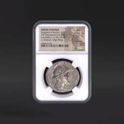 Kingdom of Bactria GREEK COINAGE AR Tetradrachm rv Dioscuri. Edge filing. NGC AU