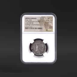 Sicily, Gela GREEK COINAGE AR Tetradrachm quadriga+column/Gelas r. NGC VF