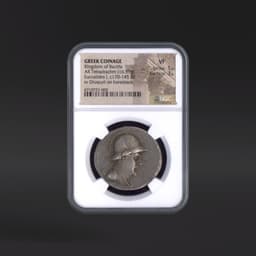 Kingdom of Bactria GREEK COINAGE AR Tetradrachm rv Dioscuri on horseback NGC VF