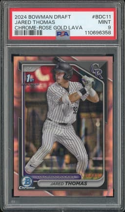 2024 Bowman Draft Jared Thomas #BDC11 Rose Gold Lava Refractor /10 PSA 9