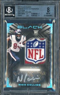 2021 Panini Black Rookie Patch Autographs Nico Collins #230 Platinum One of One BGS 8