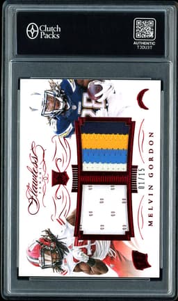 2015 Panini Flawless Collegiate Rookie Team Logo Melvin Gordon #RTP-MG Ruby Patch /15