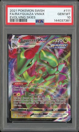 2021 Pokemon Evolving Skies Rayquaza VMAX #111 Full Art PSA 10