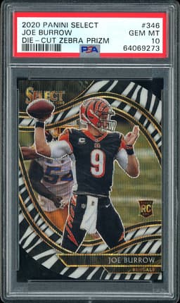 2020 Panini Select Joe Burrow #346 Die-Cut Zebra Prizm PSA 10