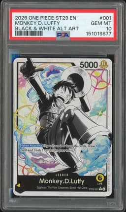 One Piece Monkey D. Luffy #ST29-001 Egghead Black & White Alt Art PSA 10