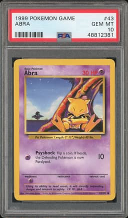 1999 Pokemon Game Abra #43 PSA 10