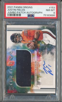 2021 Panini Origins Jumbo Patch Autograph Justin Fields #153 PSA 8