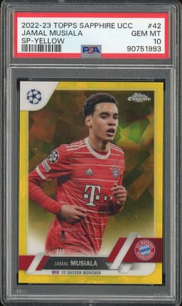 2022-23 Topps Sapphire UCC Jamal Musiala #42 Yellow /99 PSA 10