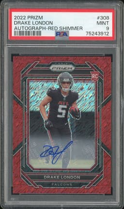 2022 Panini Prizm Drake London #308 Red Shimmer Autograph /35 PSA 9